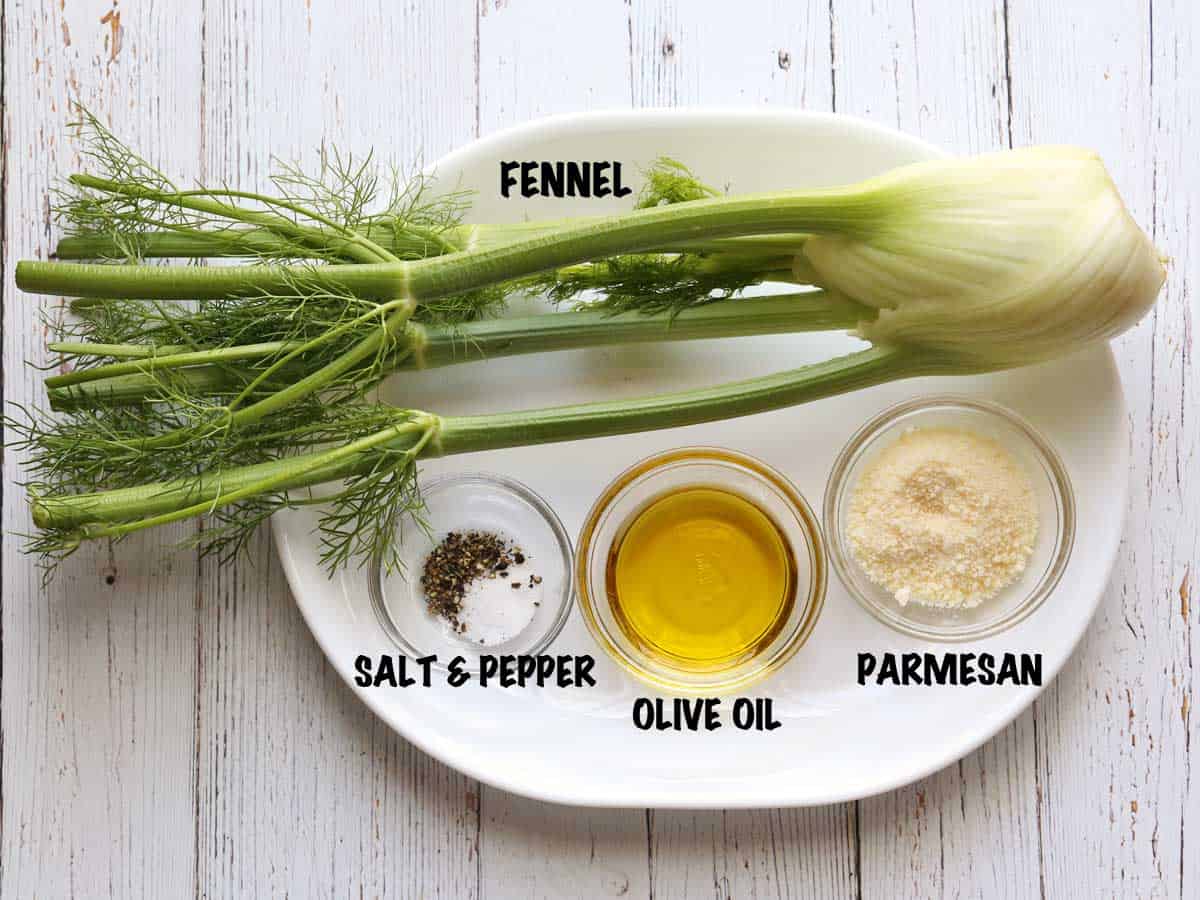 The ingredients needed to roast fennel.