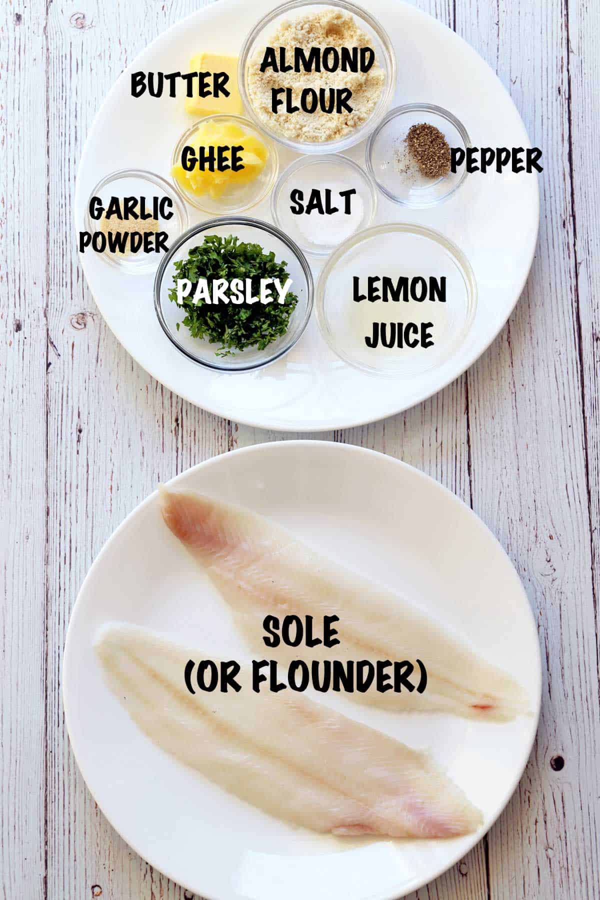 The ingredients needed to make sole meunière.