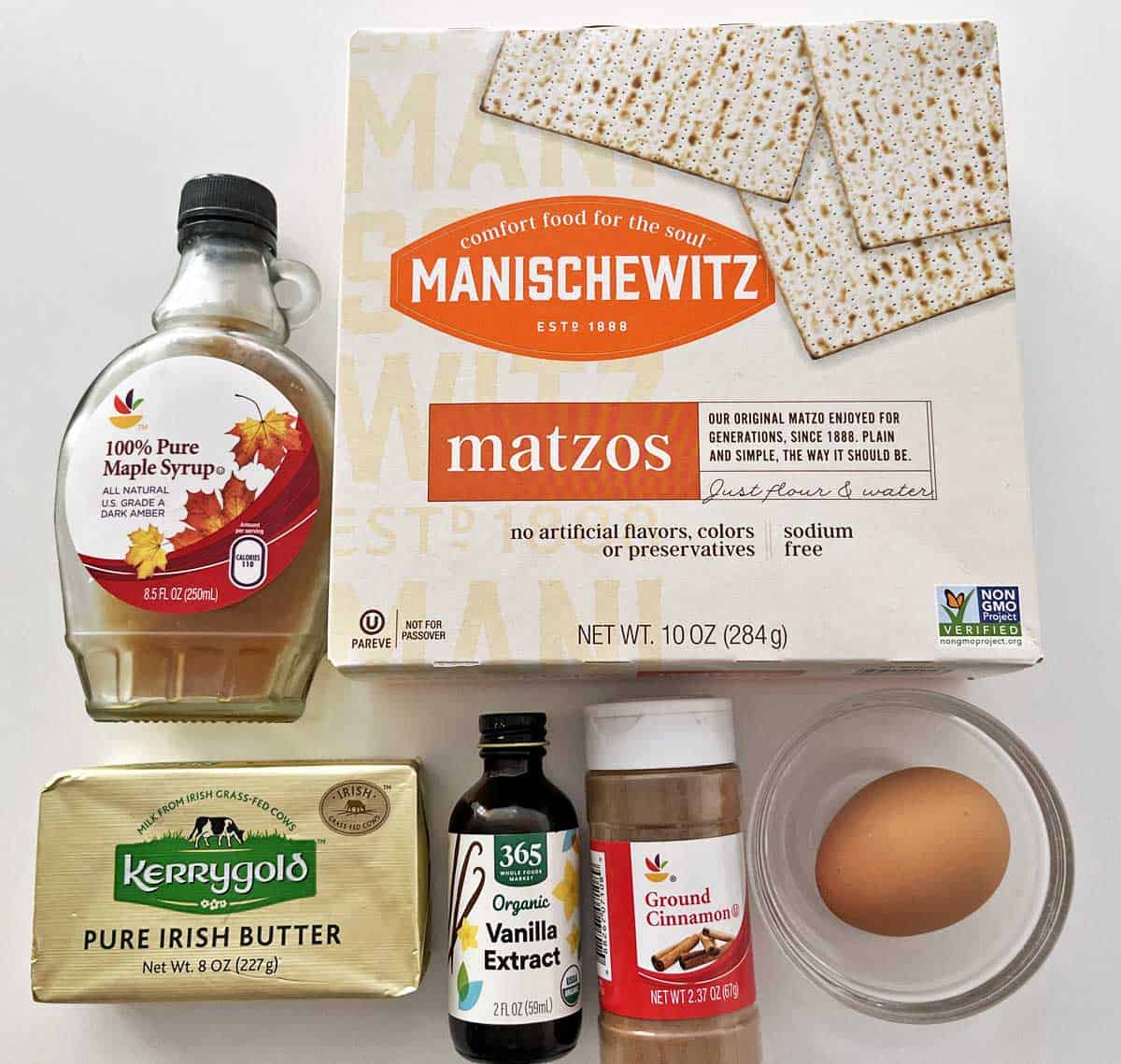 The ingredients needed to make matzo brei.