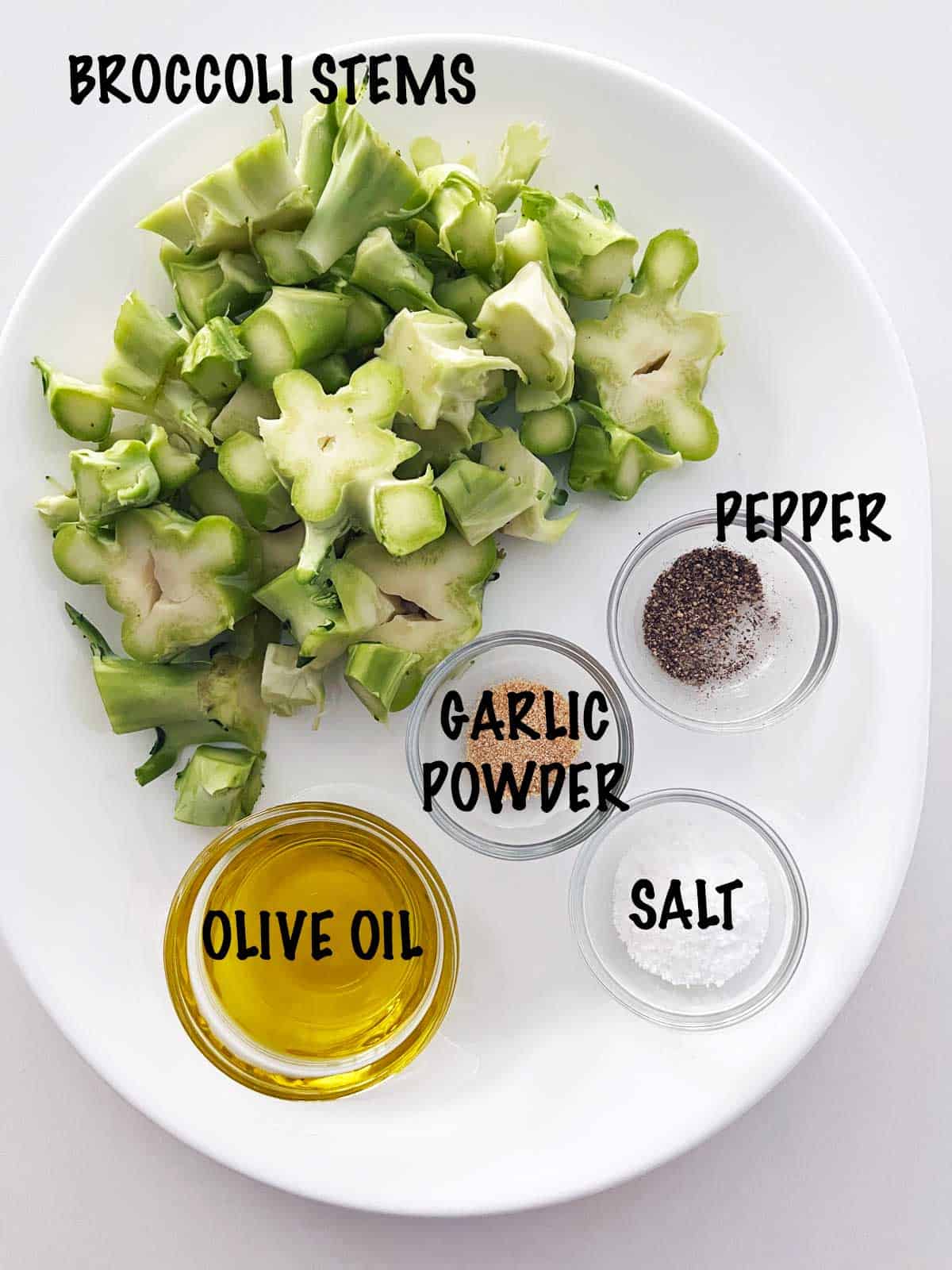 The ingredients needed to cook broccoli stems.