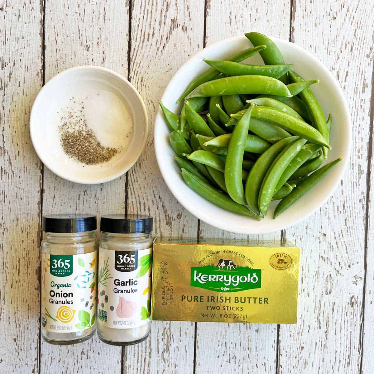 The ingredients needed to cook sugar snap peas.