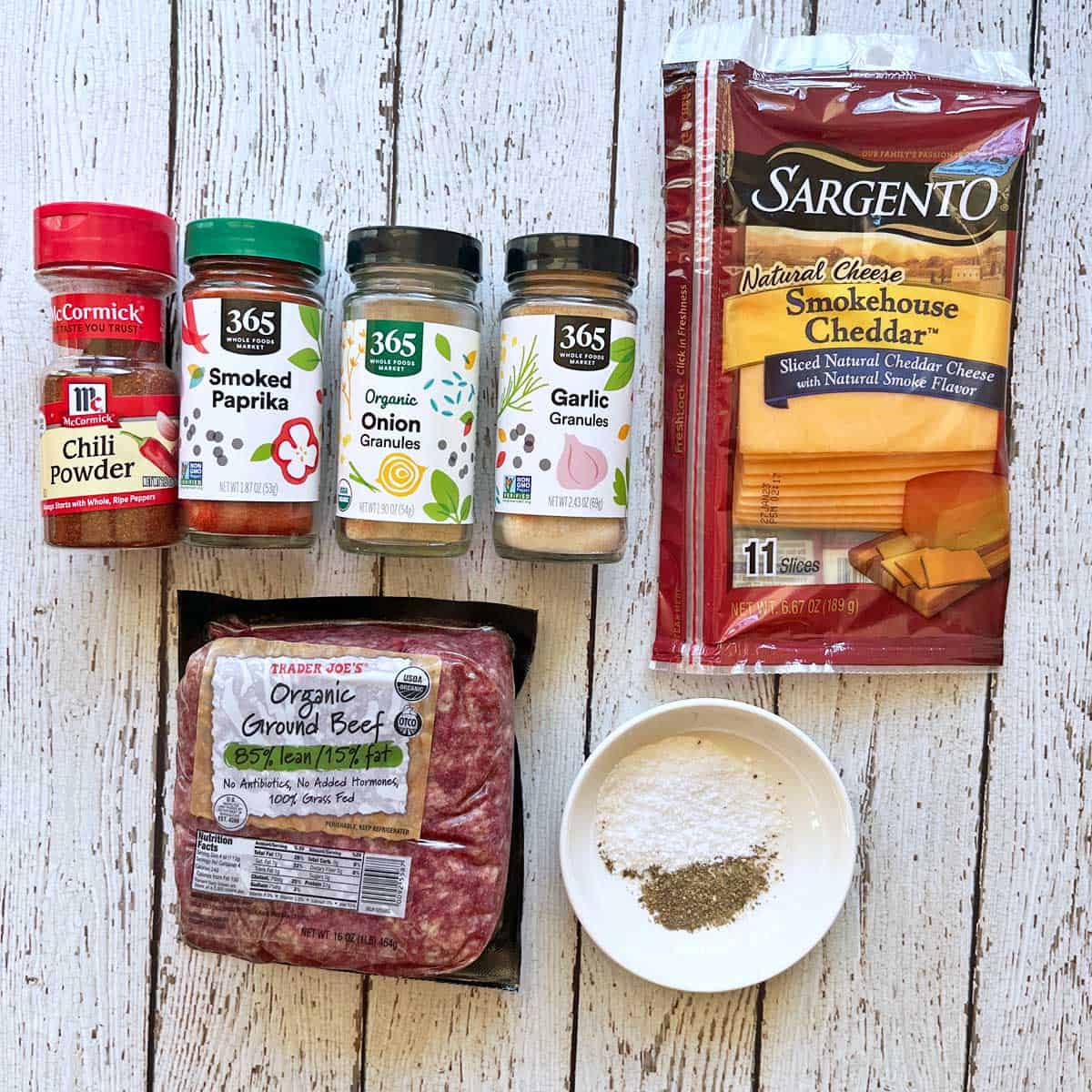 The ingredients needed to make oven-baked hamburgers.