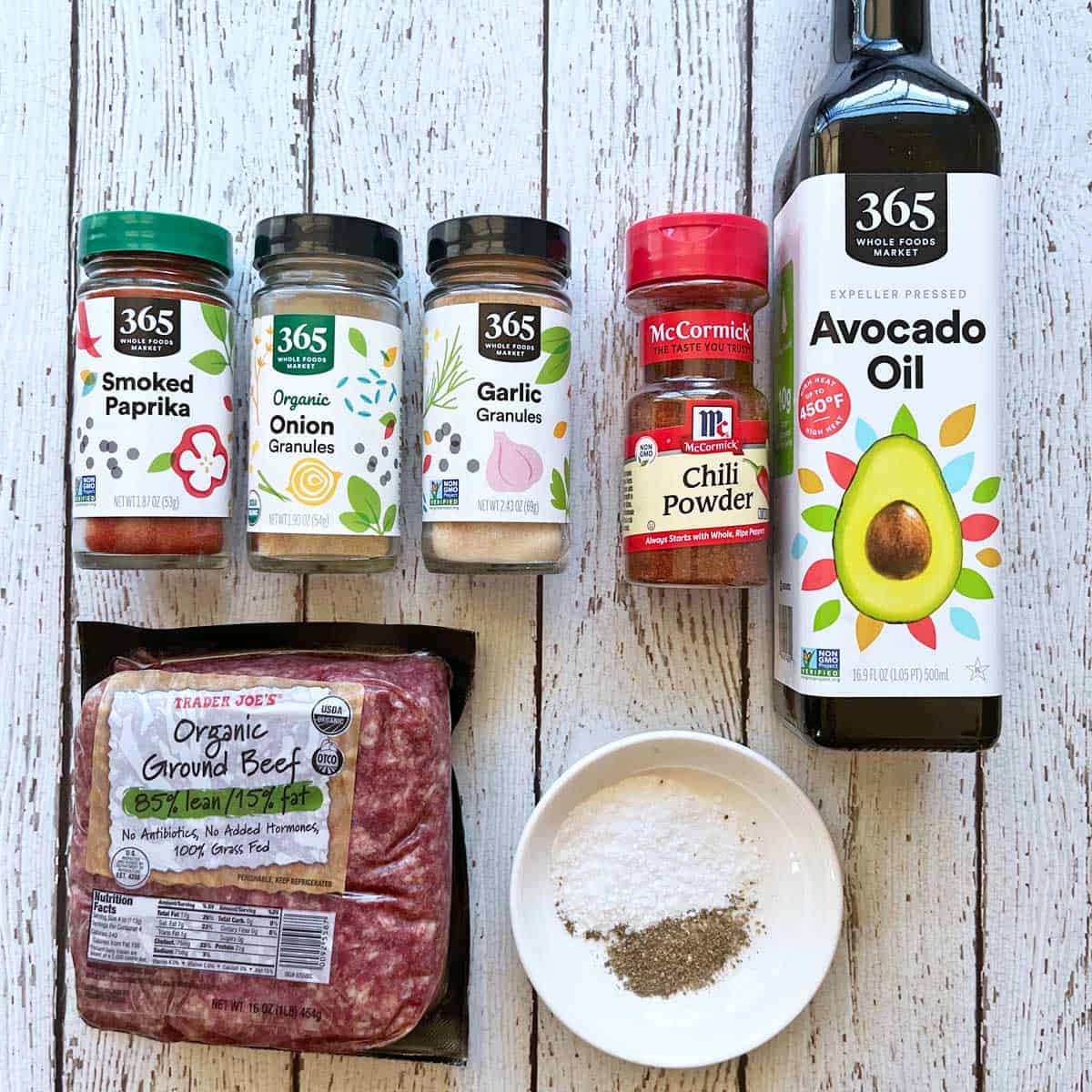 The ingredients needed to grill burgers.