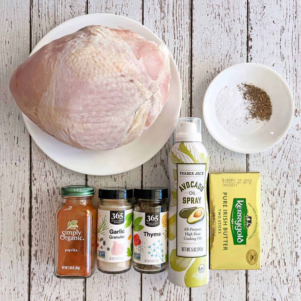 The ingredients needed to roast a boneless turkey breast.
