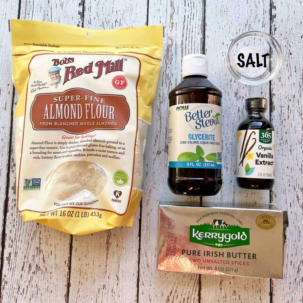The ingredients needed to make keto shortbread cookies.