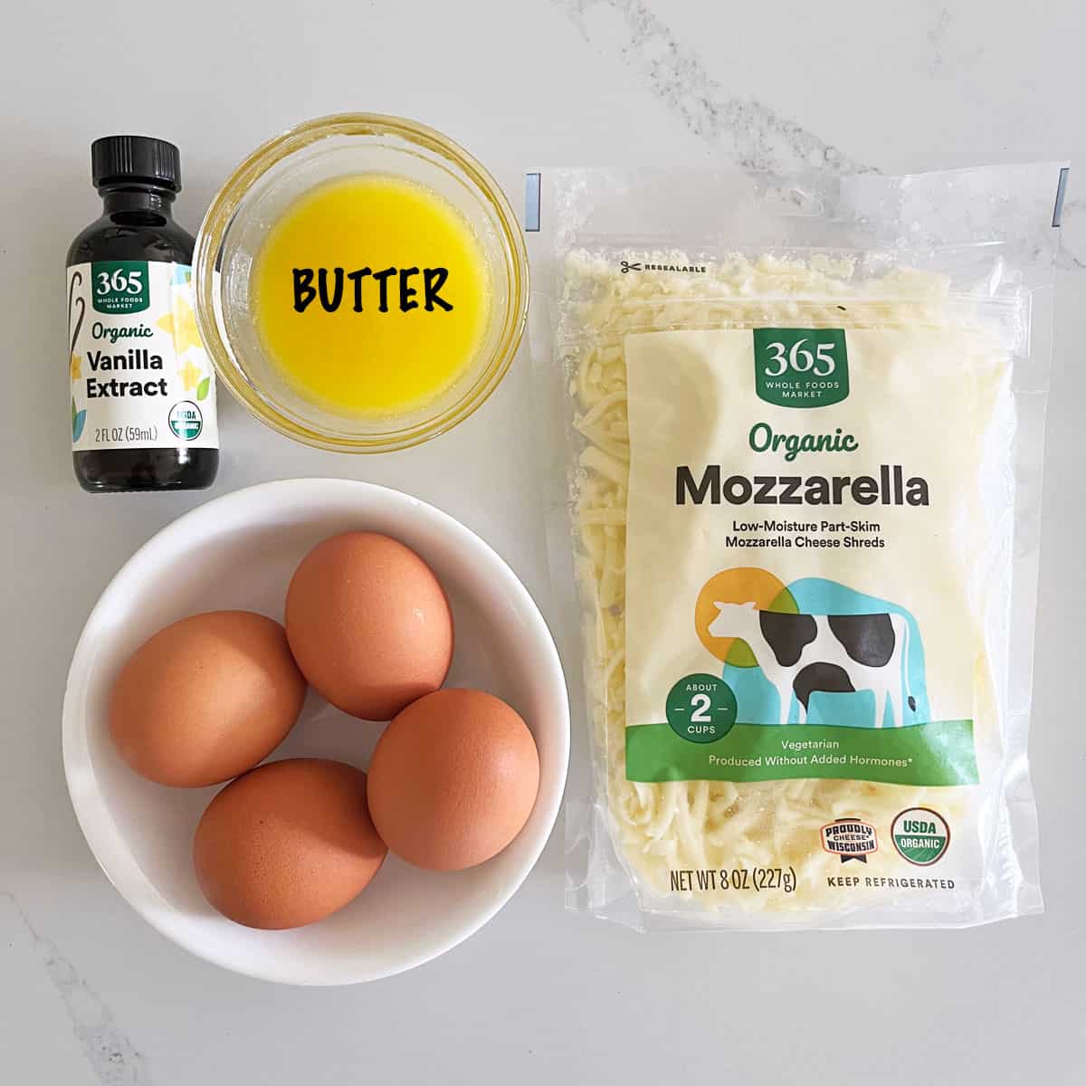 The ingredients needed to make chaffles.