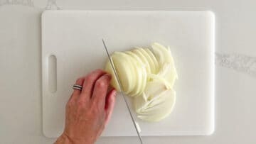 Slicing an onion.