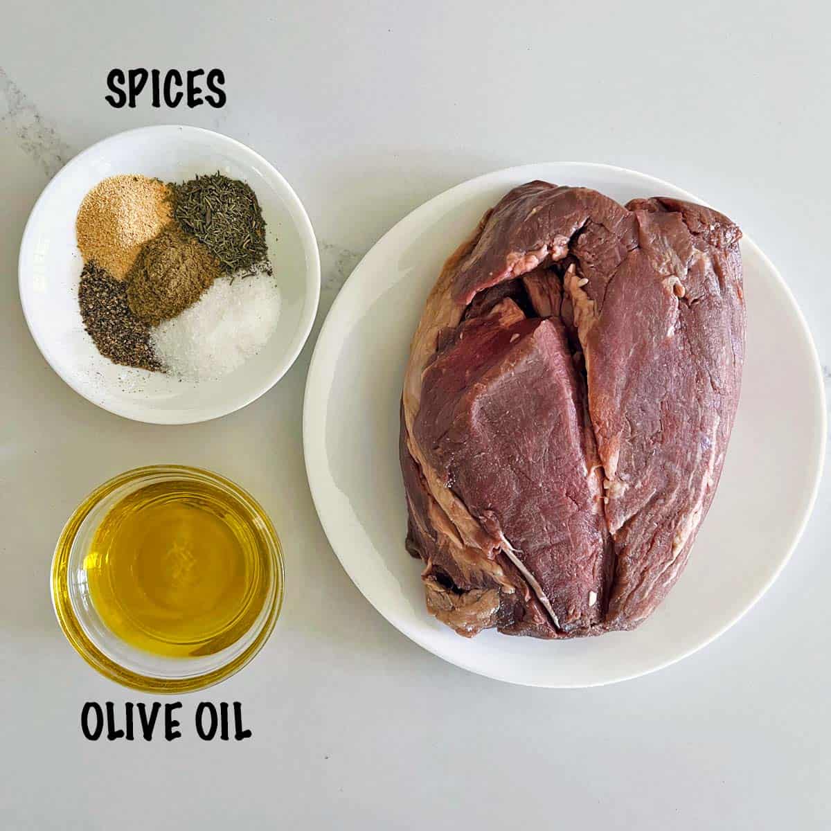 The ingredients needed to make a beef tenderloin roast.