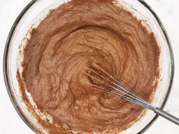 Adding almond flour and cocoa powder.