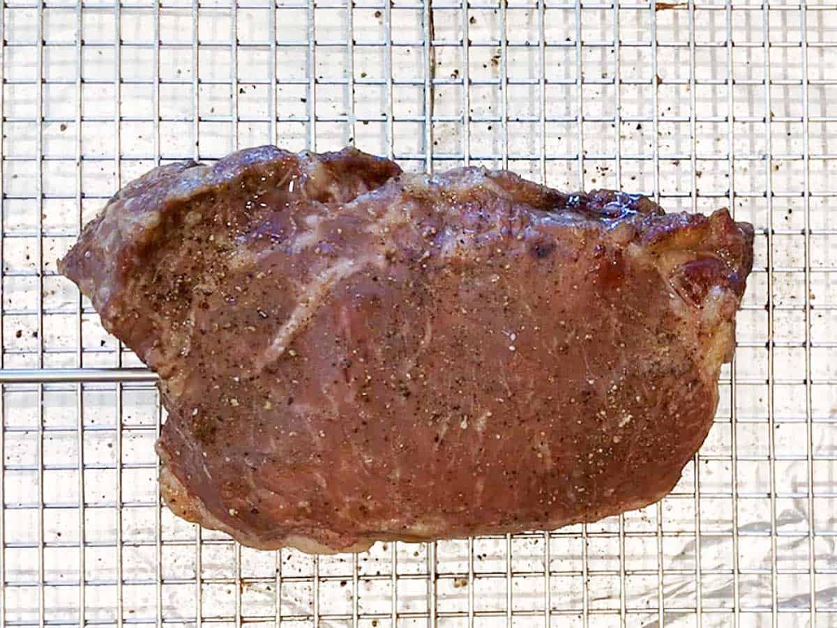 Reverse-sear steak after baking but before searing.