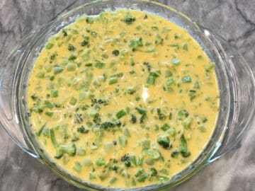 Transferring the mixture to a pie plate.