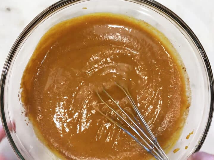 Mixing the wet ingredients.