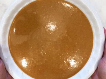 Pumpkin pie mixture in the pan.