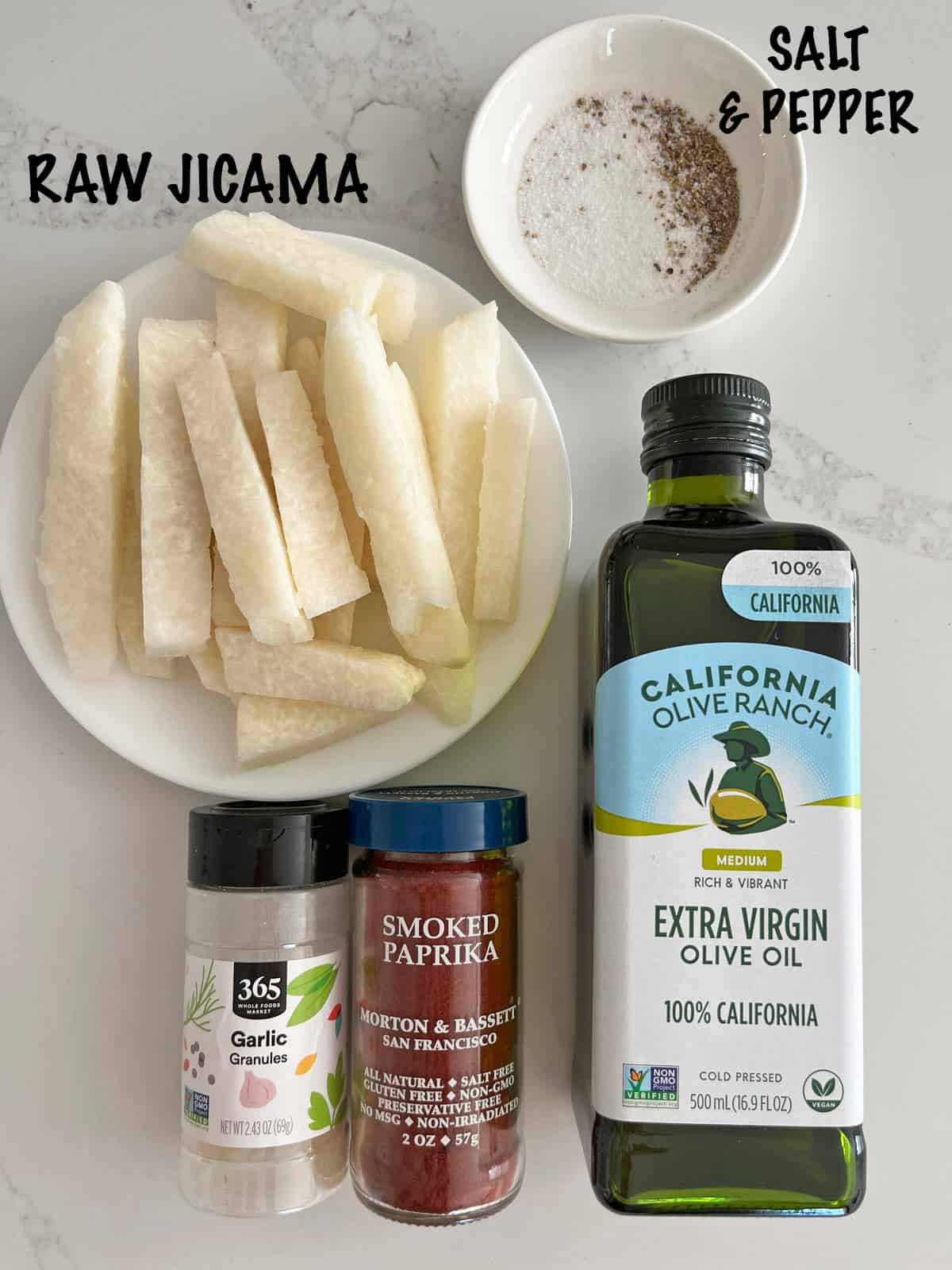 The ingredients needed to make jicama fries.