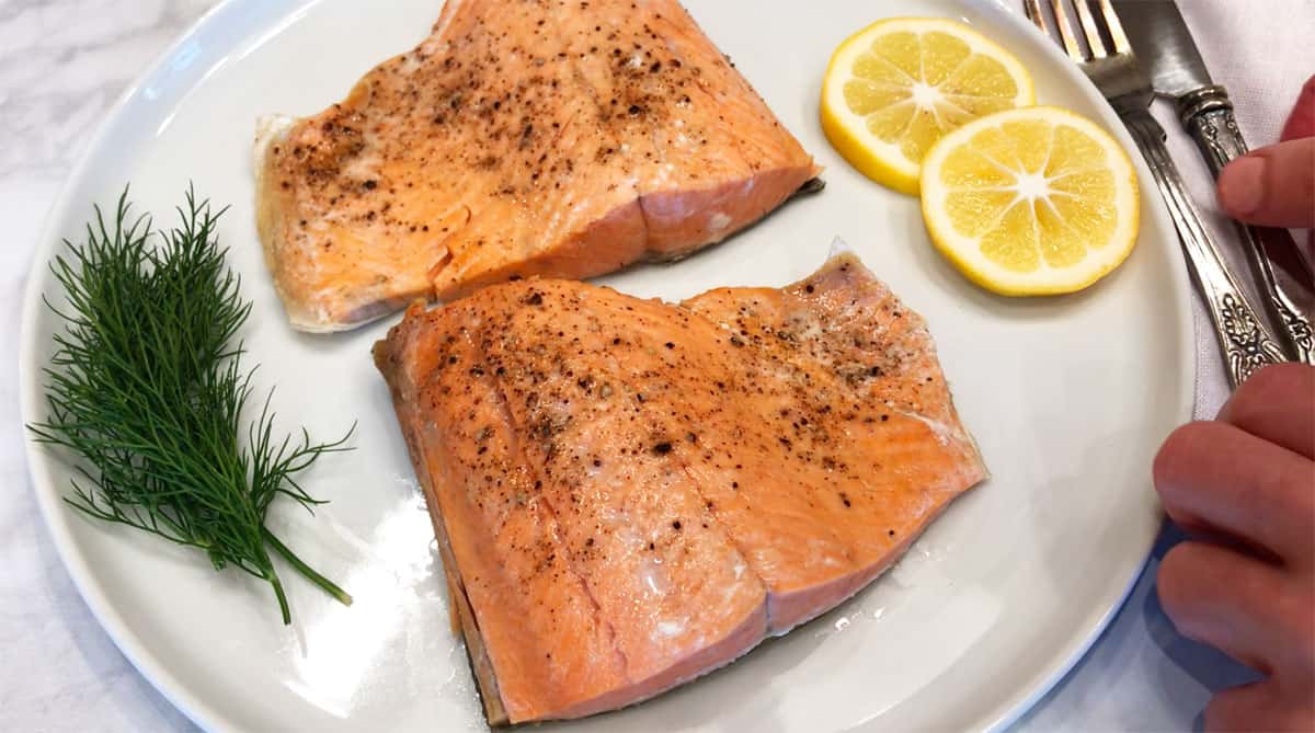 The salmon is served.