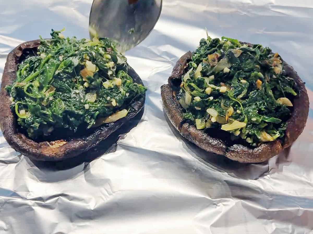 Stuffing the mushrooms.