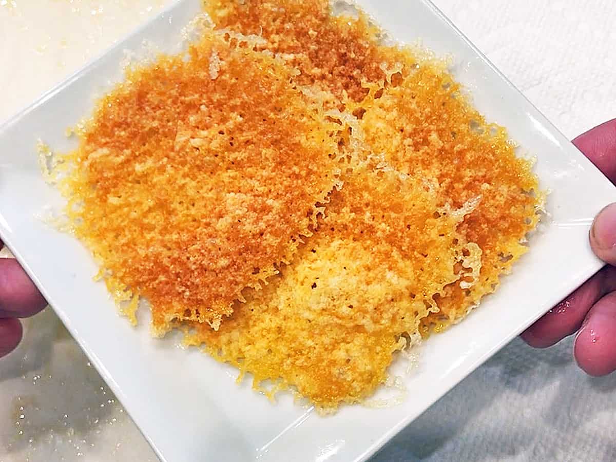 Keto cheese crackers are served.