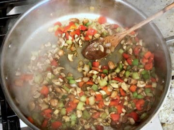The vegetables are cooked in the skillet.