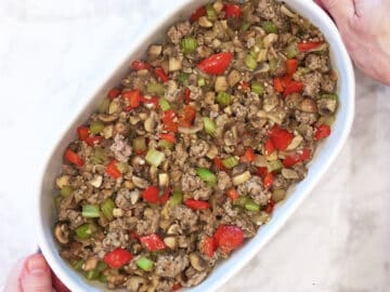 The stuffing mixture was transferred to a baking dish.