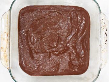 The batter is in the pan, ready for baking.