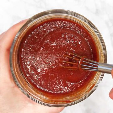 Mixing the BBQ sauce.