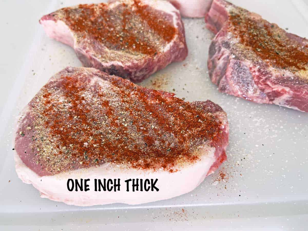 Showing what a thick pork chop looks like.