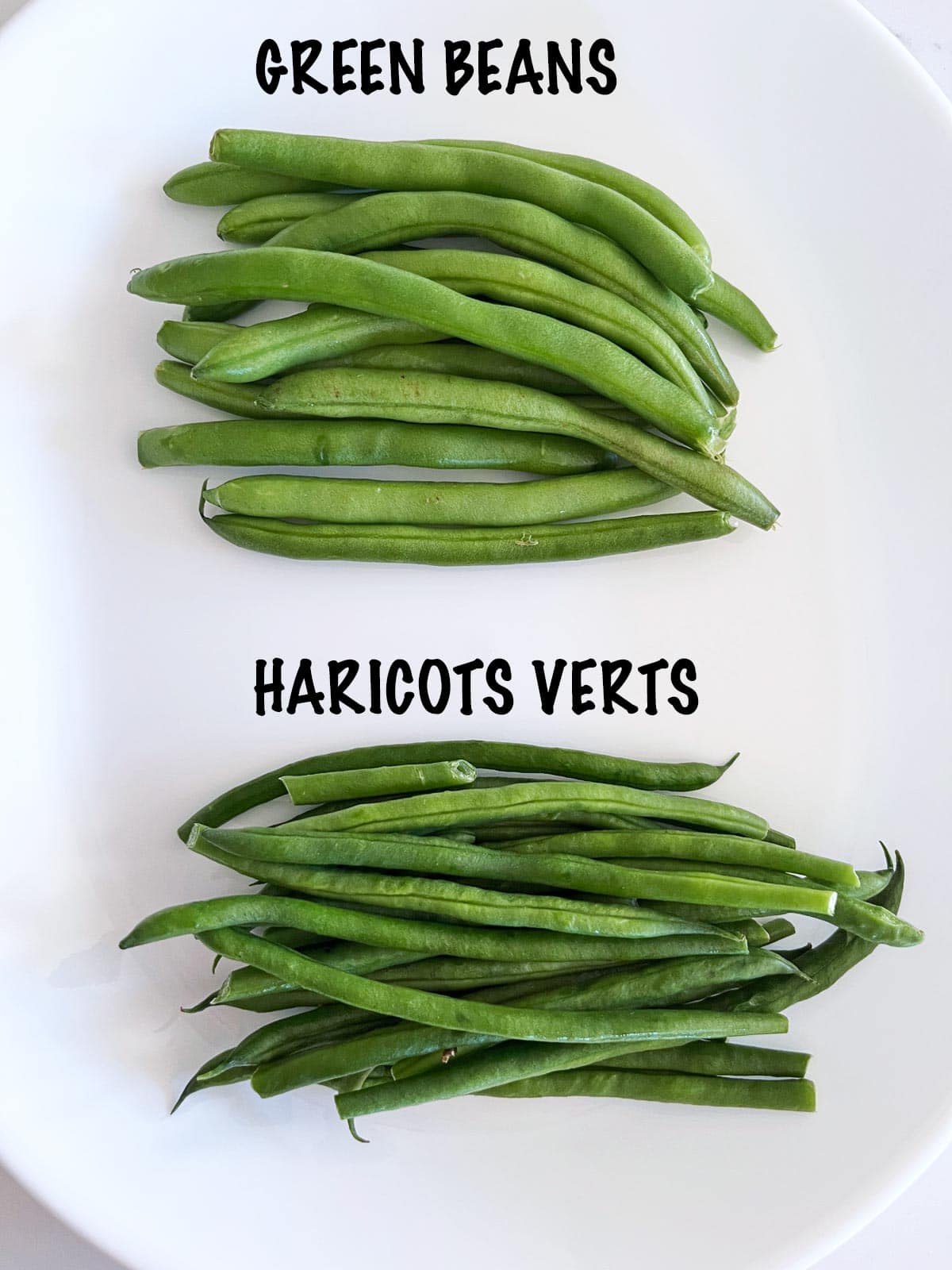 A comparison between haricot verts and American green beans.