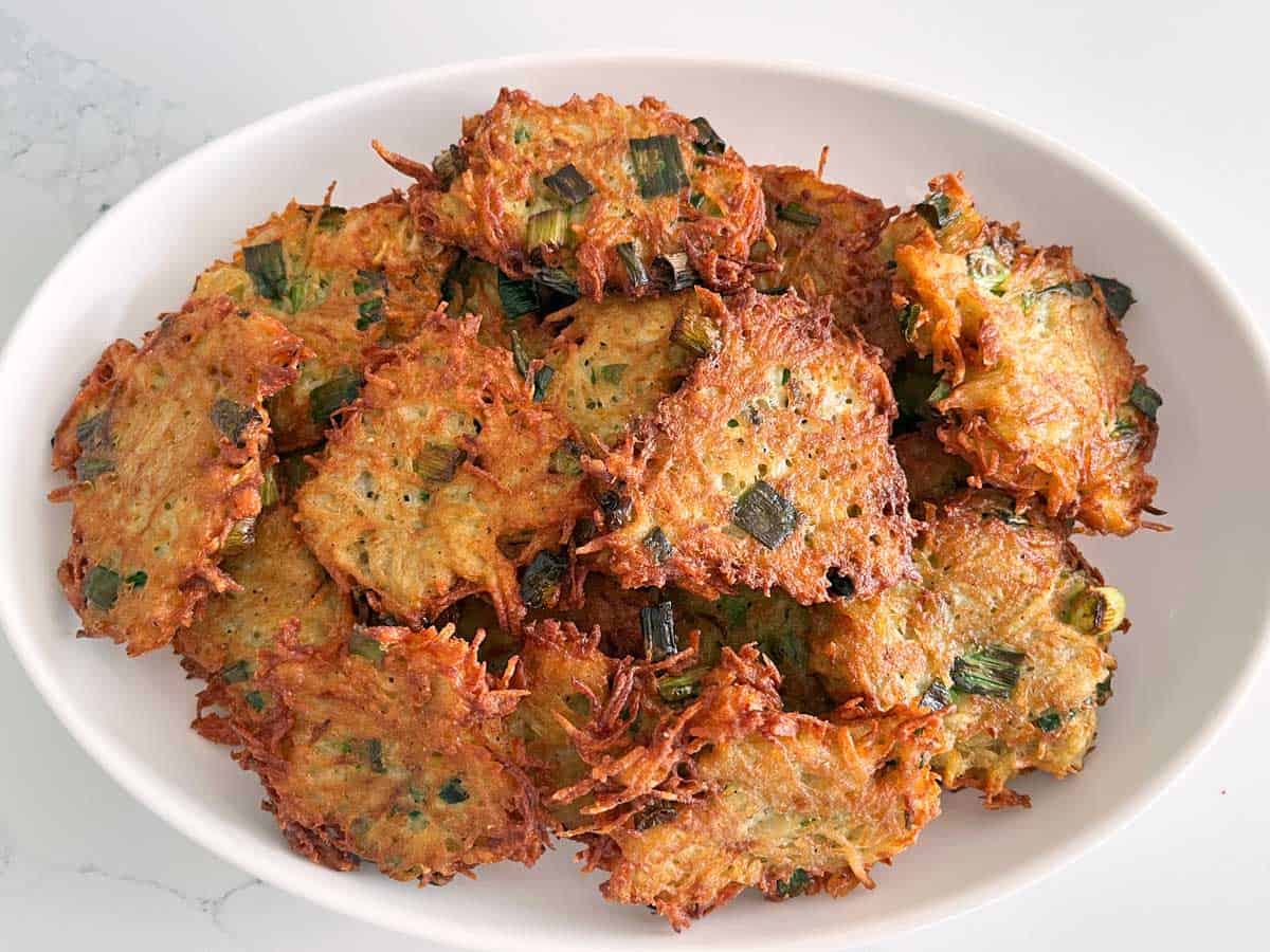 Latkes made with scallions.