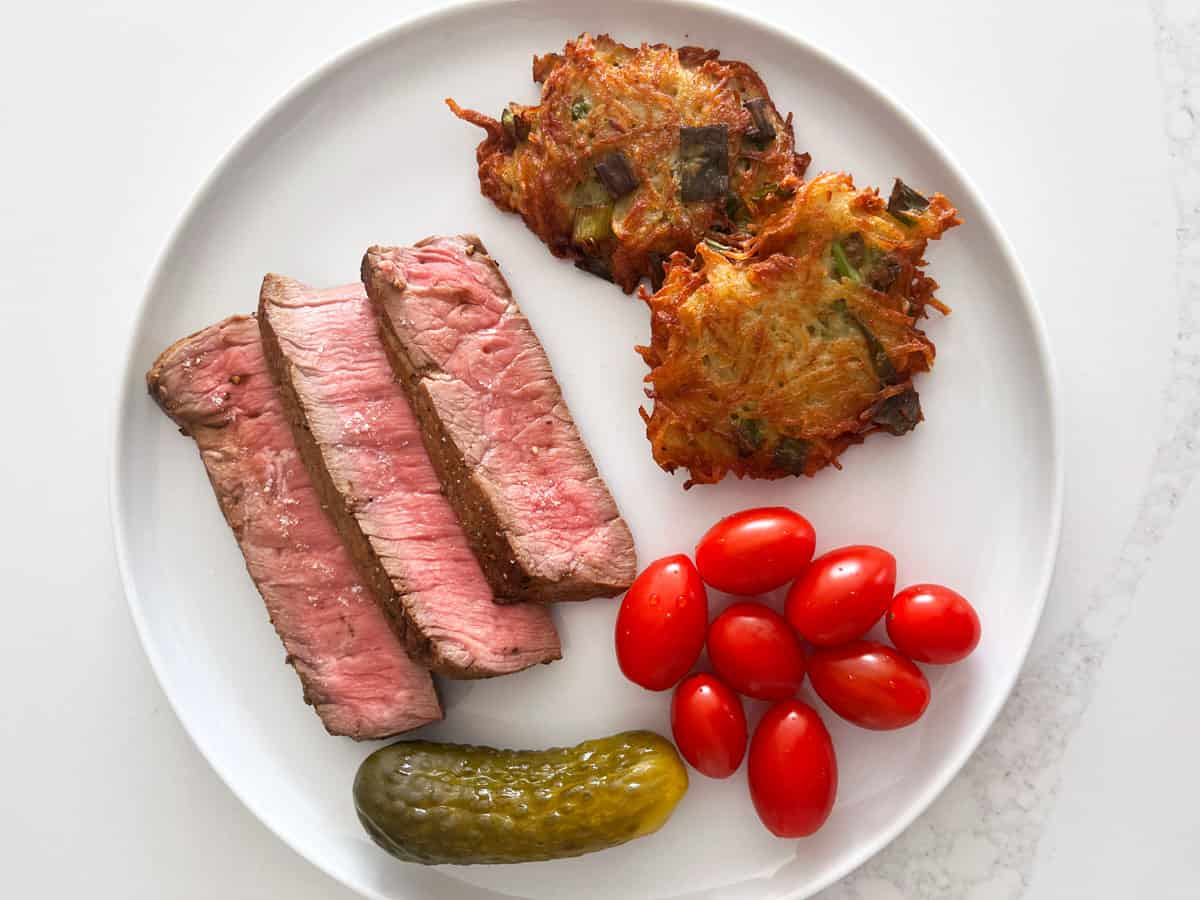 Serving latkes as a side dish.