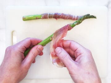 Wrapping the prosciutto in prosciutto, step one.
