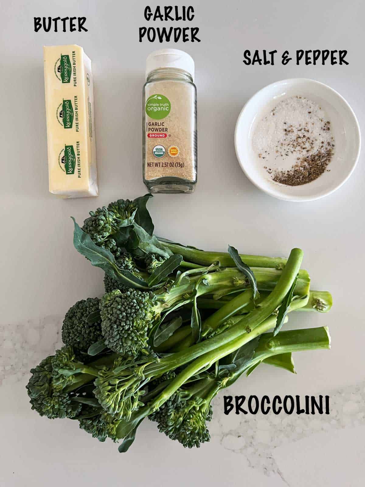 The ingredients needed to saute broccolini.
