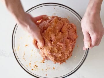 Mixing the ingredients in a bowl.