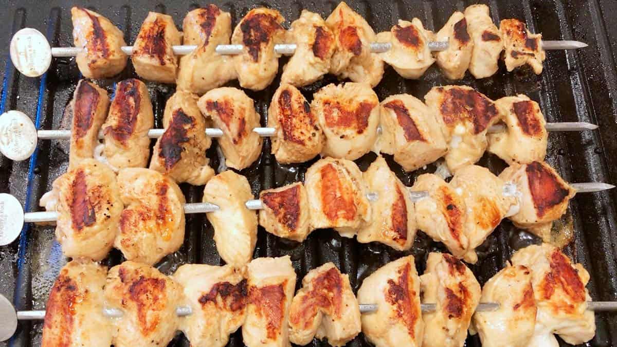 The skewers are ready on the grill.