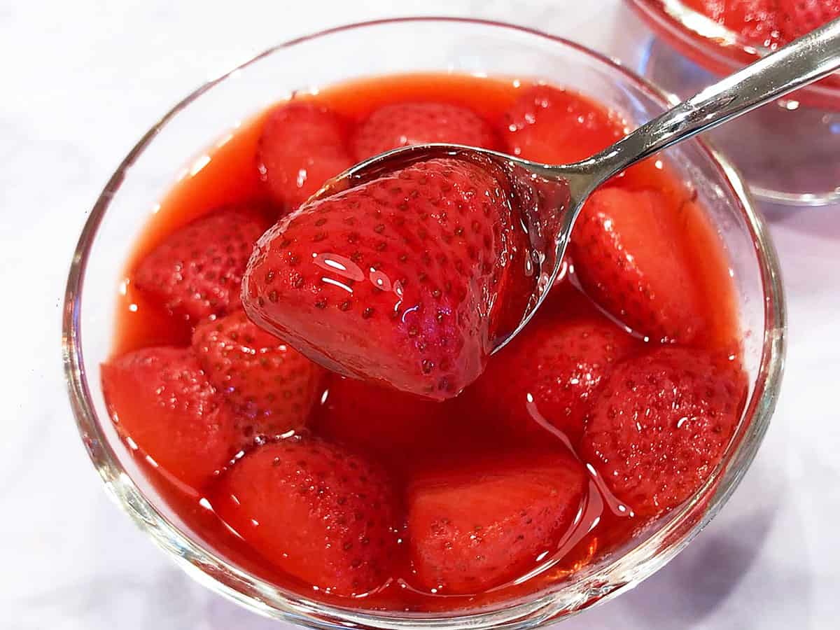 Strawberry compote has thickened.