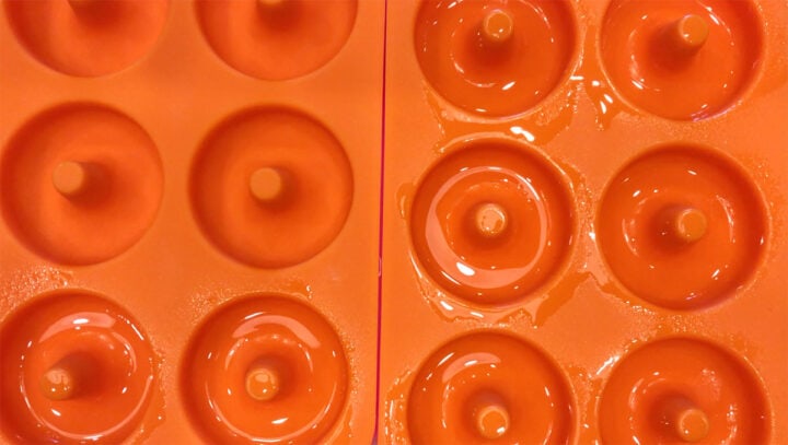 Grease the donut pan cavities.