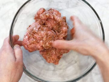 Mixing the sausage ingredients.