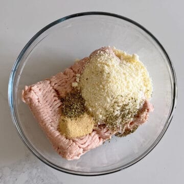 Chicken pizza crust ingredients in a bowl.