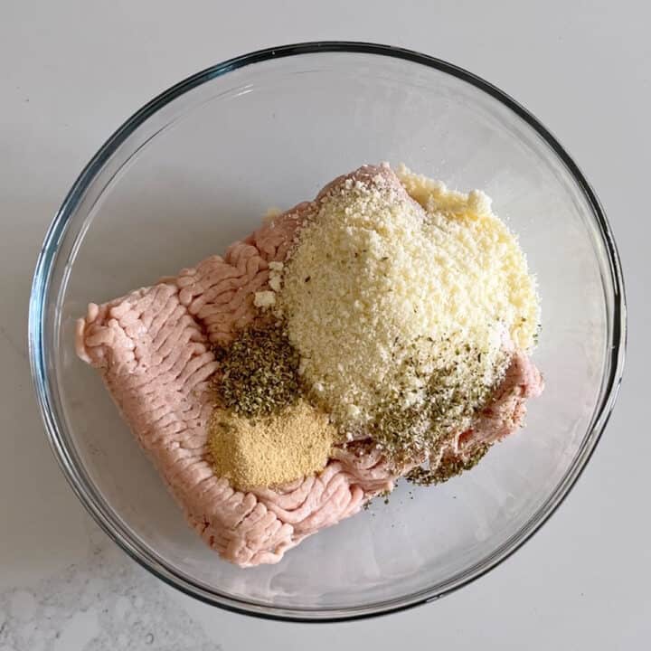 Chicken pizza crust ingredients in a bowl.