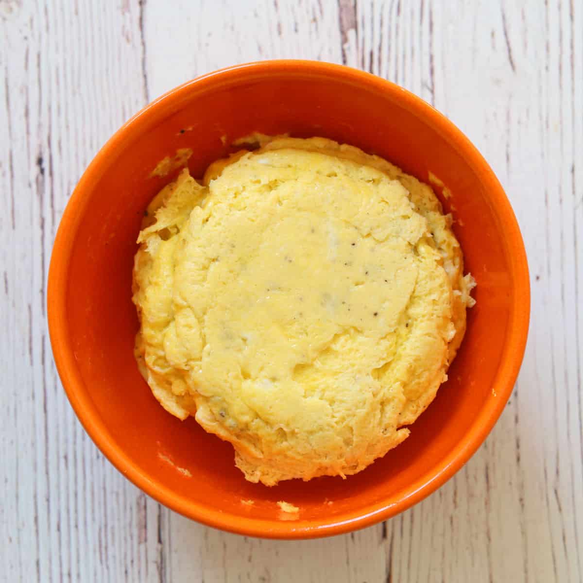 The cooked eggs were flipped in the bowl to look prettier.