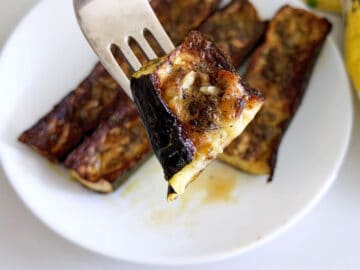The roasted zucchini is served.