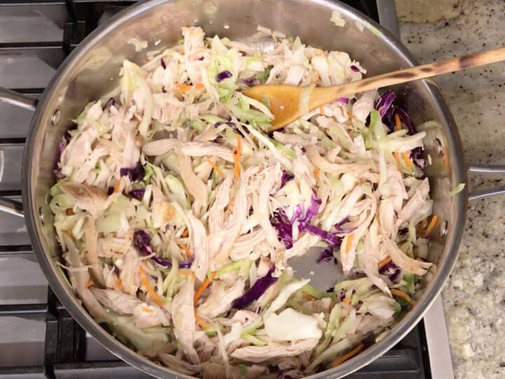 The chicken was added to the skillet.