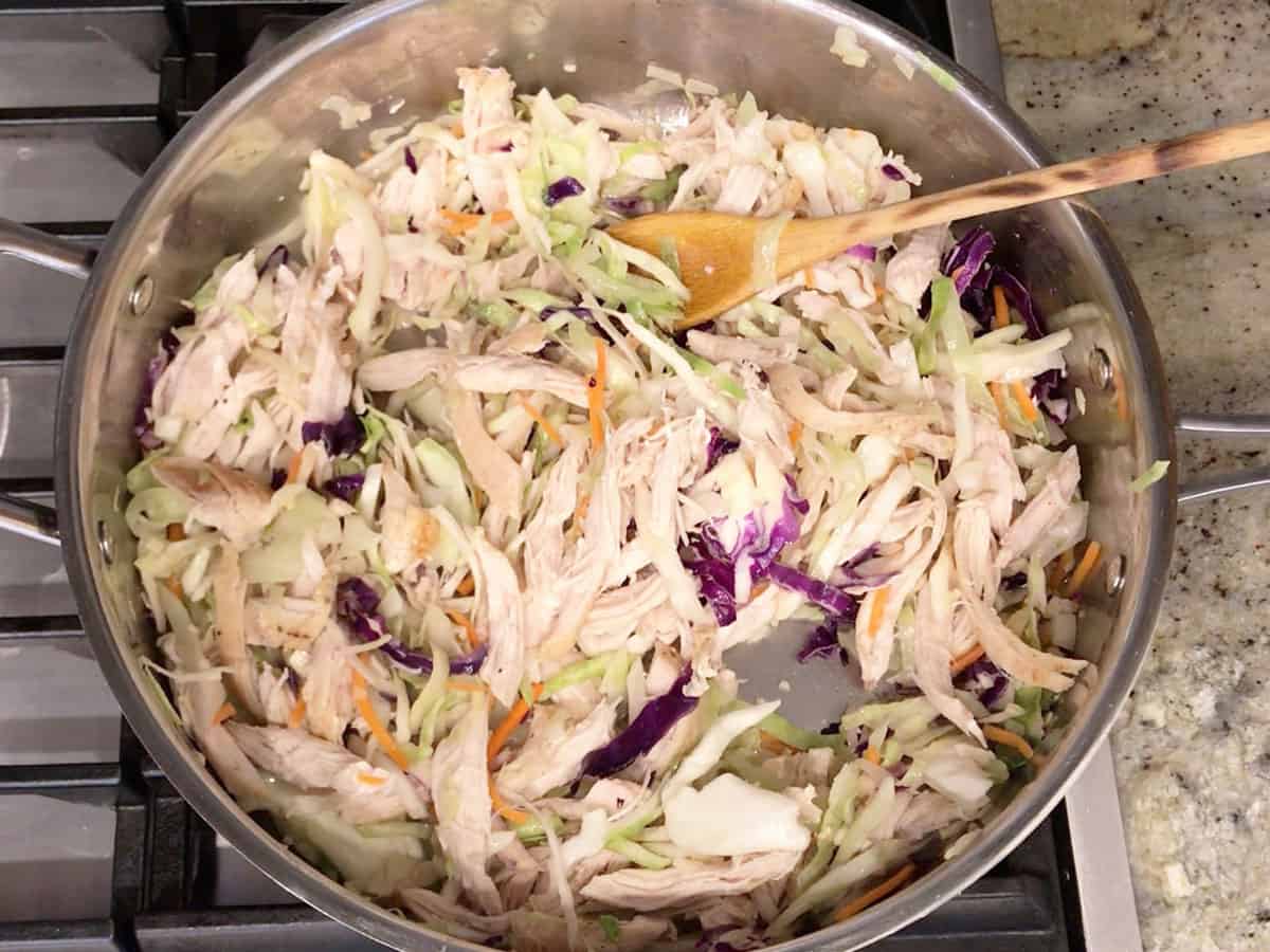 The chicken was added to the skillet.