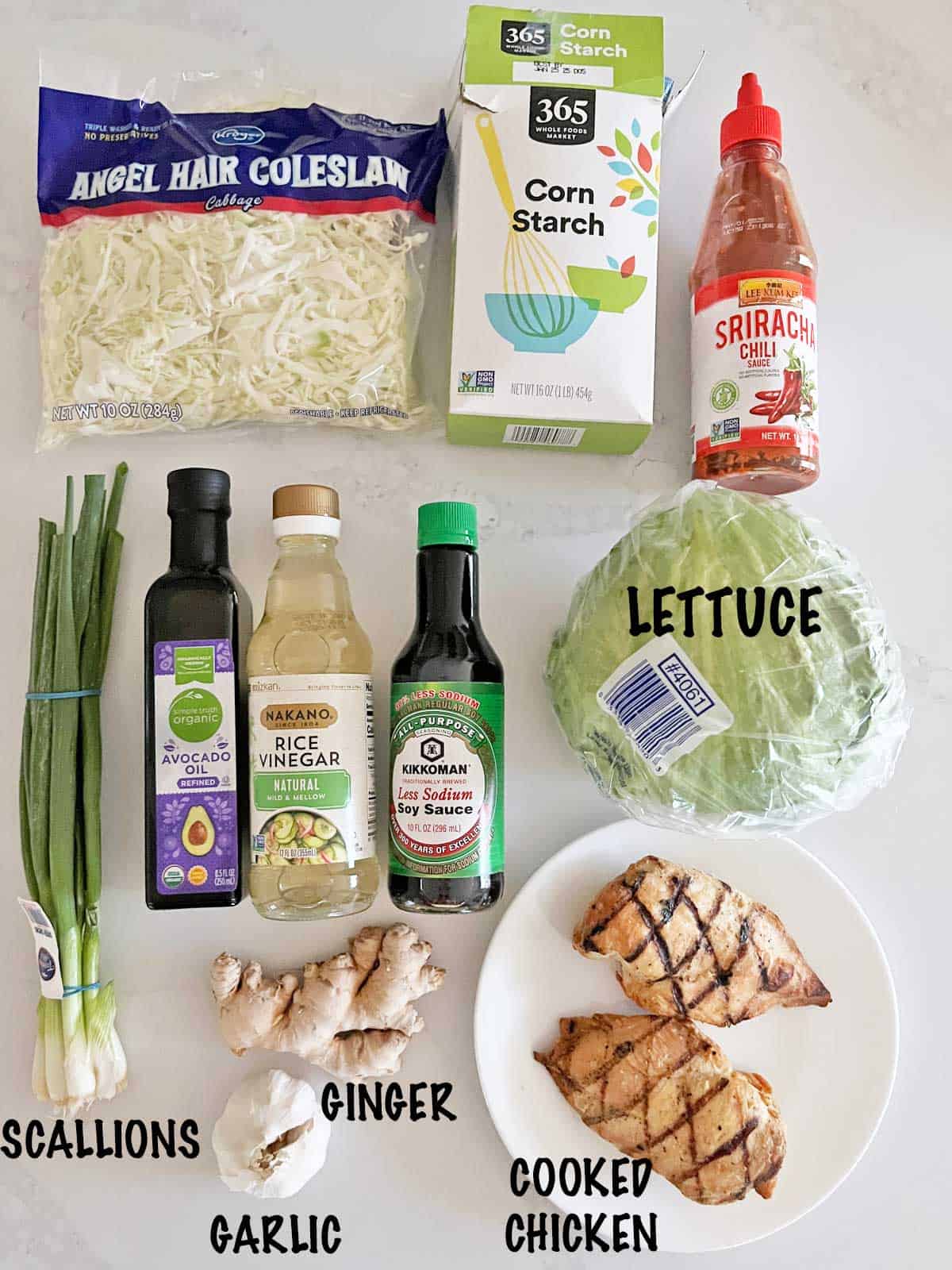 The ingredients needed to make moo shu chicken.