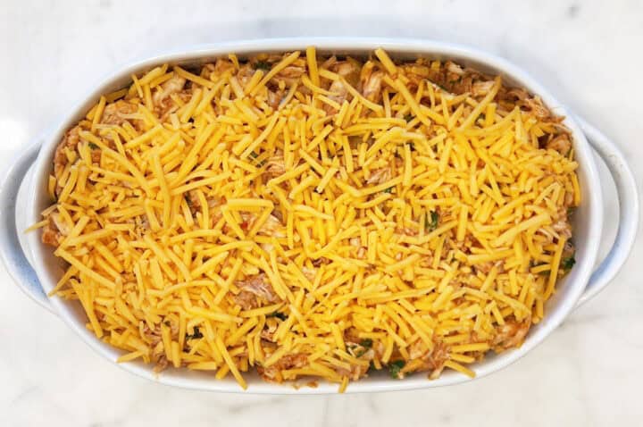 The casserole is ready for the oven.