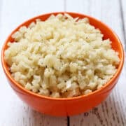 Cauliflower rice is served in a bowl.