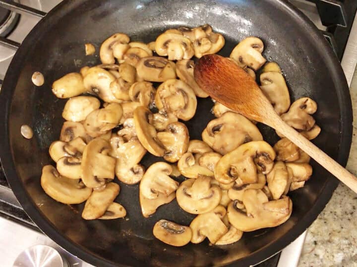 Cooking the mushrooms.