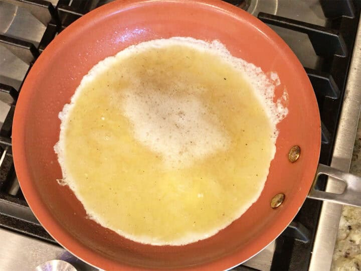 Egg whites were added to the skillet.