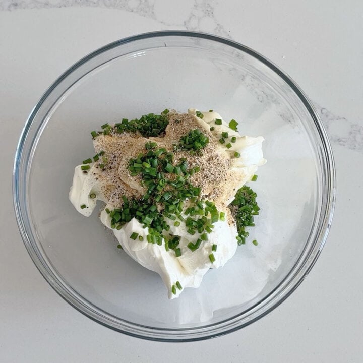 The dip ingredients were added to a bowl.