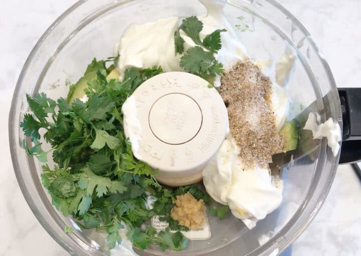 The soup ingredients were places in the food processor.