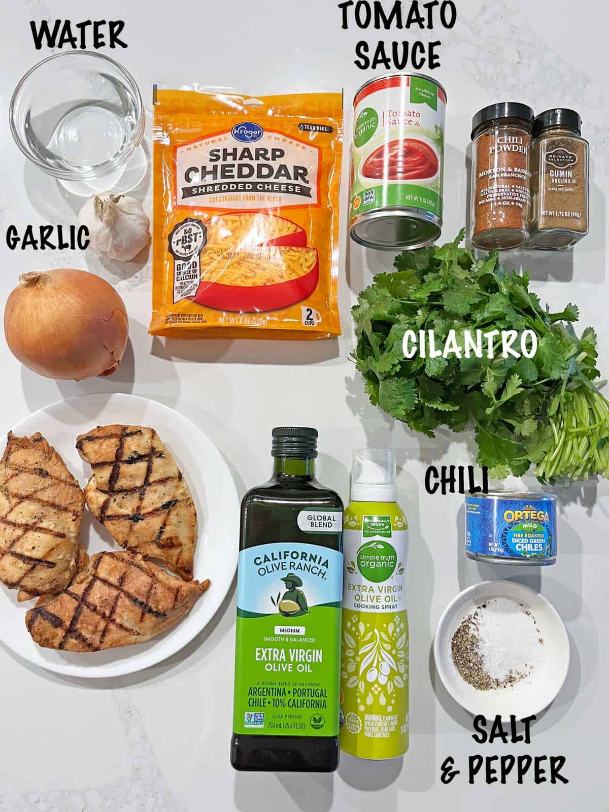 The ingredients needed to make a keto enchilada casserole.